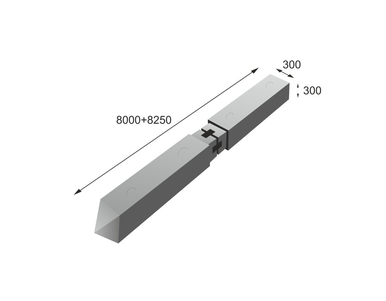 Железобетонные сваи С160.30-ц (С80.30-Вц3+С80.30-Нц3)